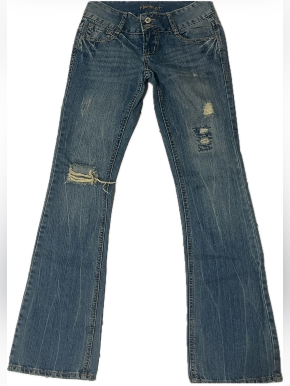 Amethyst jeans ripped flare boot cut embroidered gold blue denim vintage Y2K new